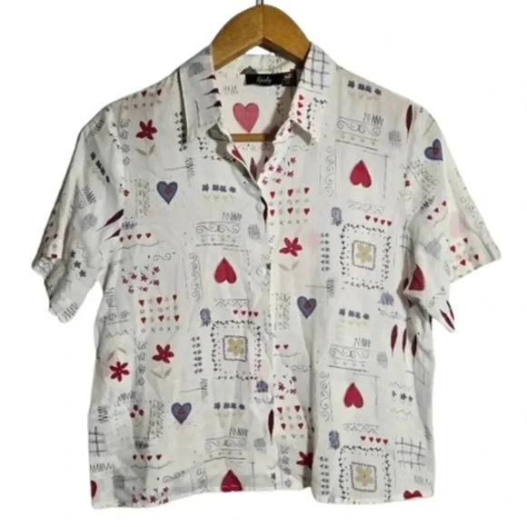 Vintage Tops - Vintage White and Red Button Down Shirt